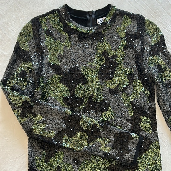 NWT ZARA Camo Sequin Dress - Picture 6 of 12